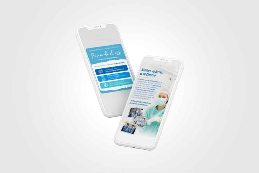 Dos telèfons amb la campanya de mecenatge per Althaia en format Instagram Stories